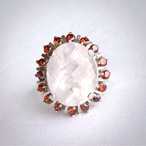 Natural 15 ct Not Enhanced Pink Rose Quartz 925 Sterling Silver Ring Sz 7.5 - Picture 1 of 5